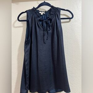 Navy sleeveless blouse with tie in front